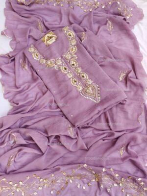 Moss crepe suit set with Zardozi, mirror, gota patti handwork and work dupatta