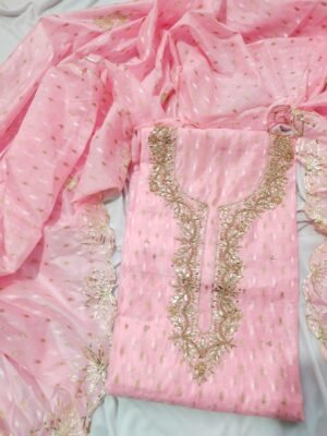 Soft Chanderi silk butti suit set with gota patti handwork