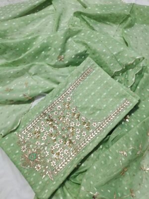 Soft Chanderi silk butti suit set with gota patti handwork