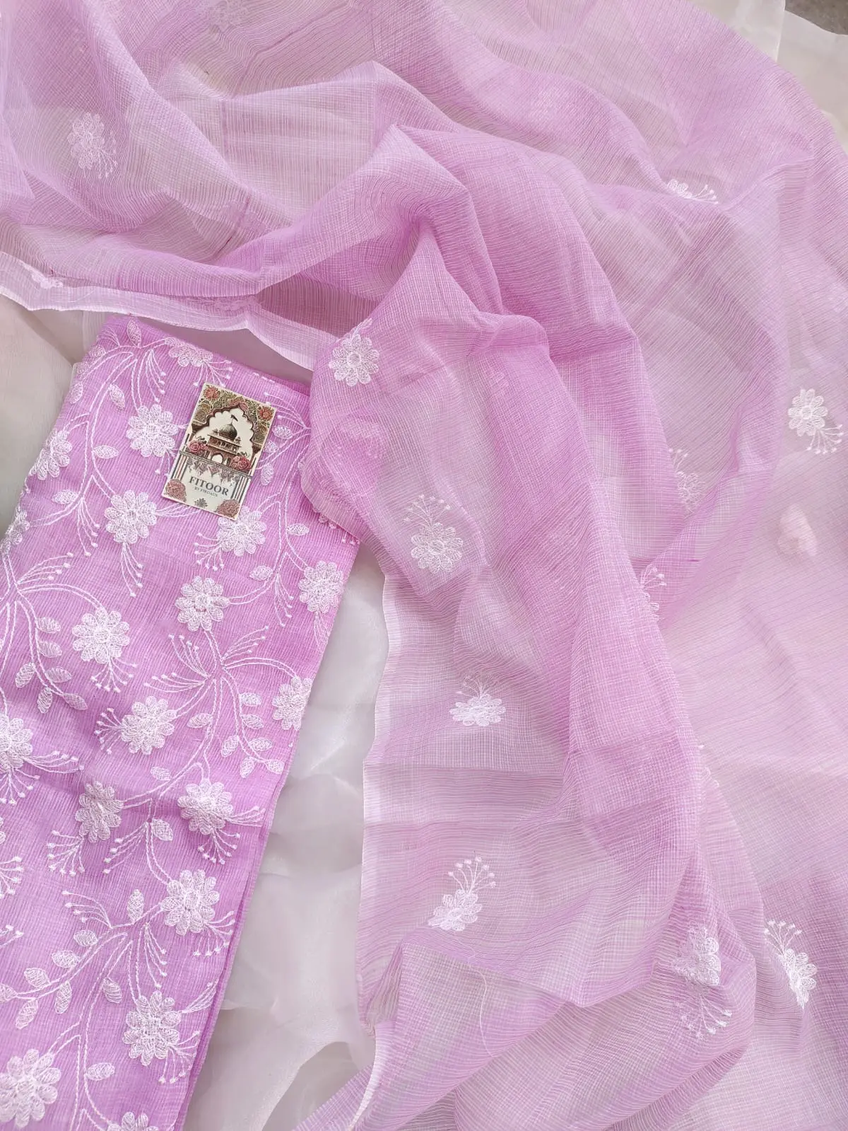 Kota Doria delicate embroidery work suit set - Image 2