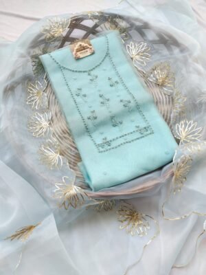 Organza suit set with thread and beaded handwork