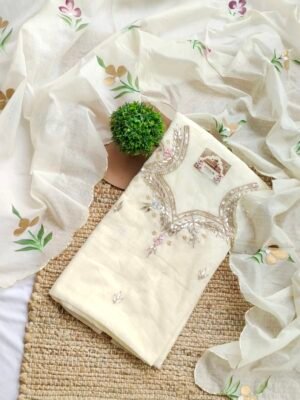 Chanderi cotton suit set with gota patti handwork and Hand painted dupatta