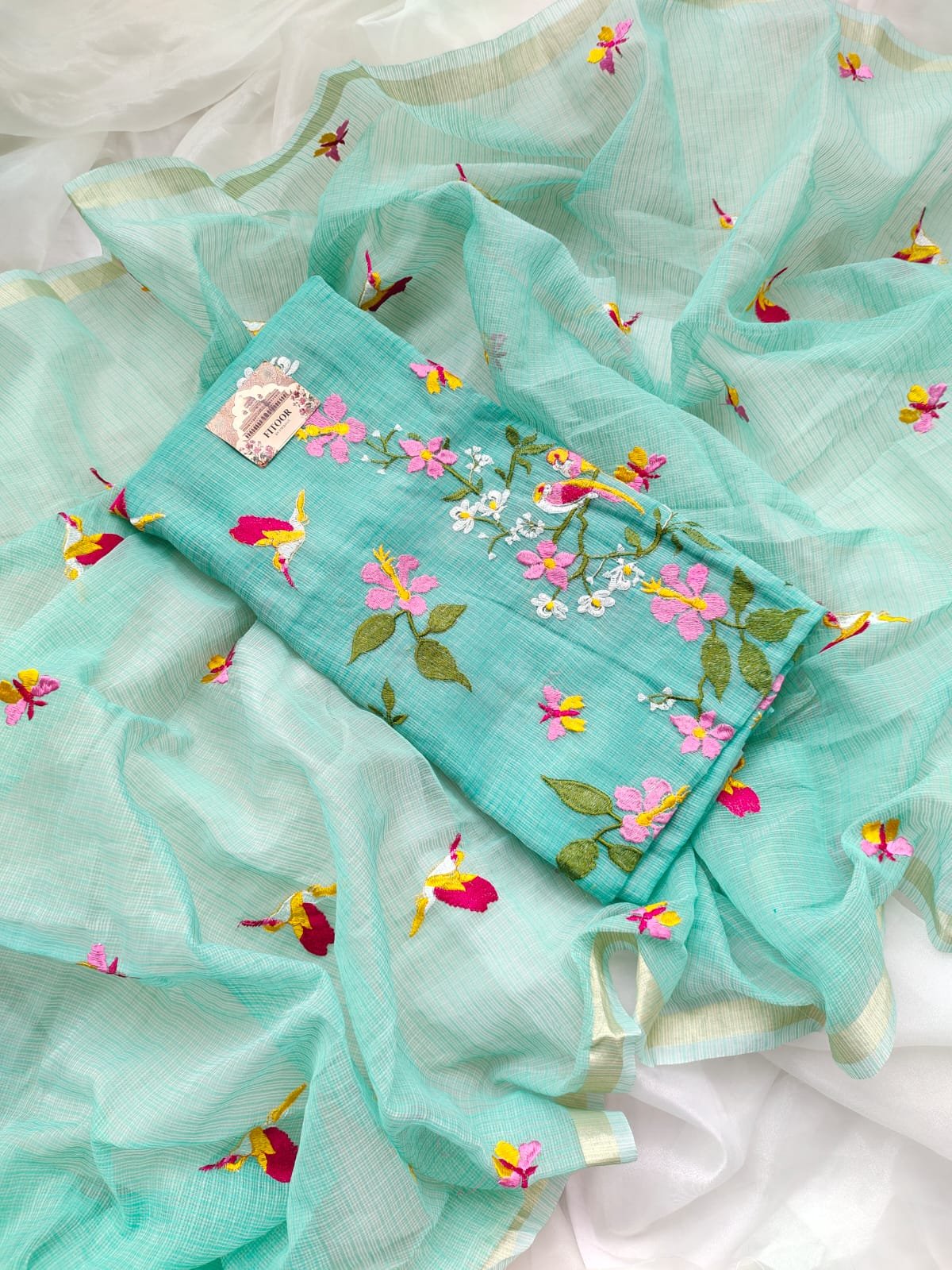 Kota Doria delicate embroidery work suit set