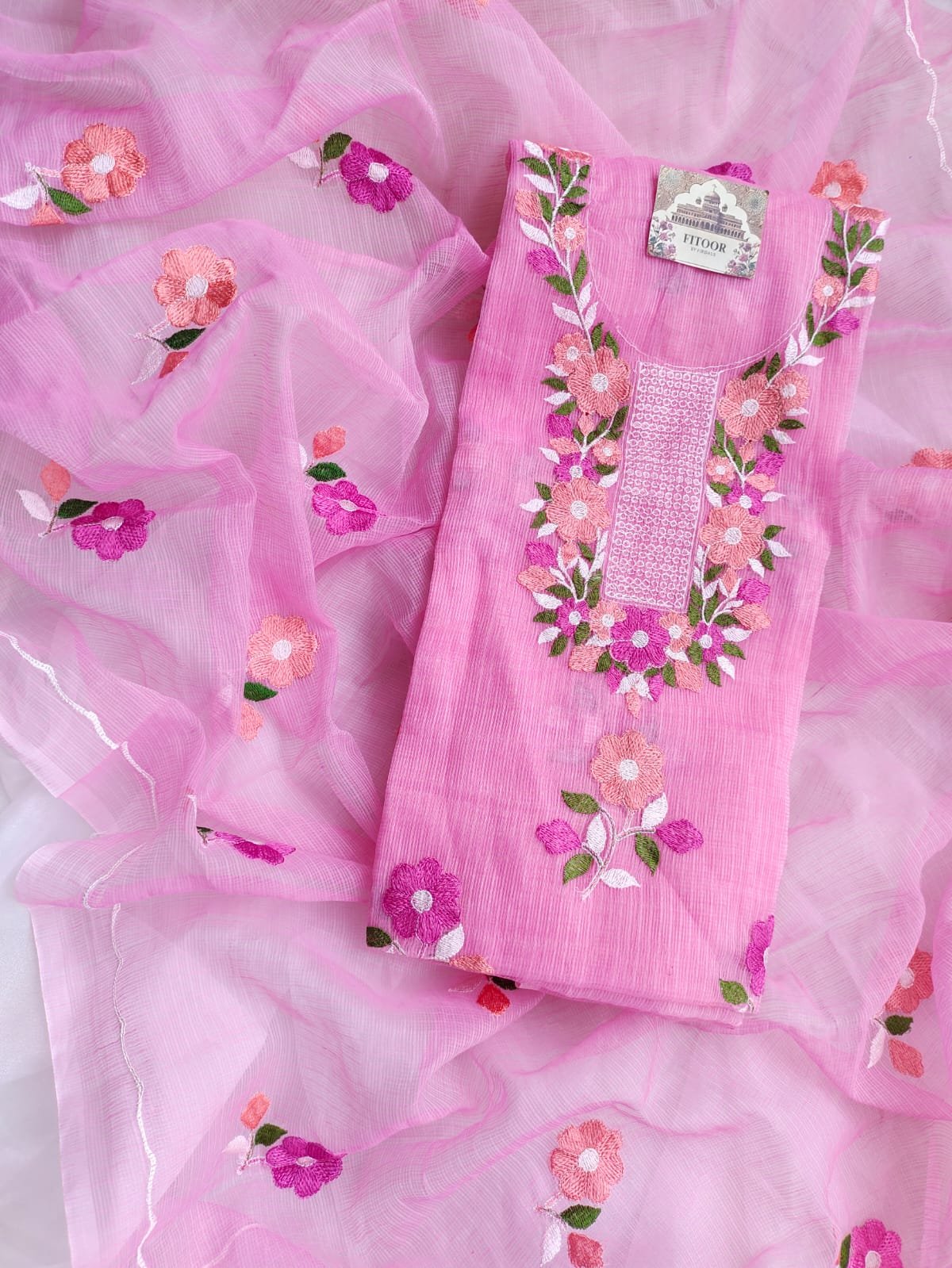 Kota Doria delicate embroidery work suit set - Image 2