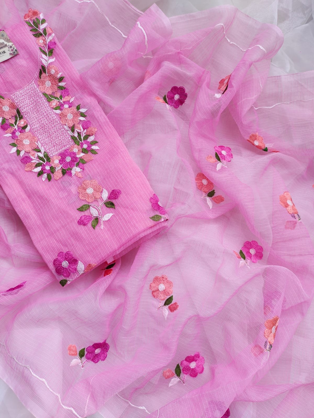 Kota Doria delicate embroidery work suit set - Image 3