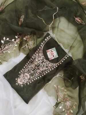 Organza suit set with zardozi work with work dupatta