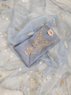 Organza suit set with zardozi work with work dupatta