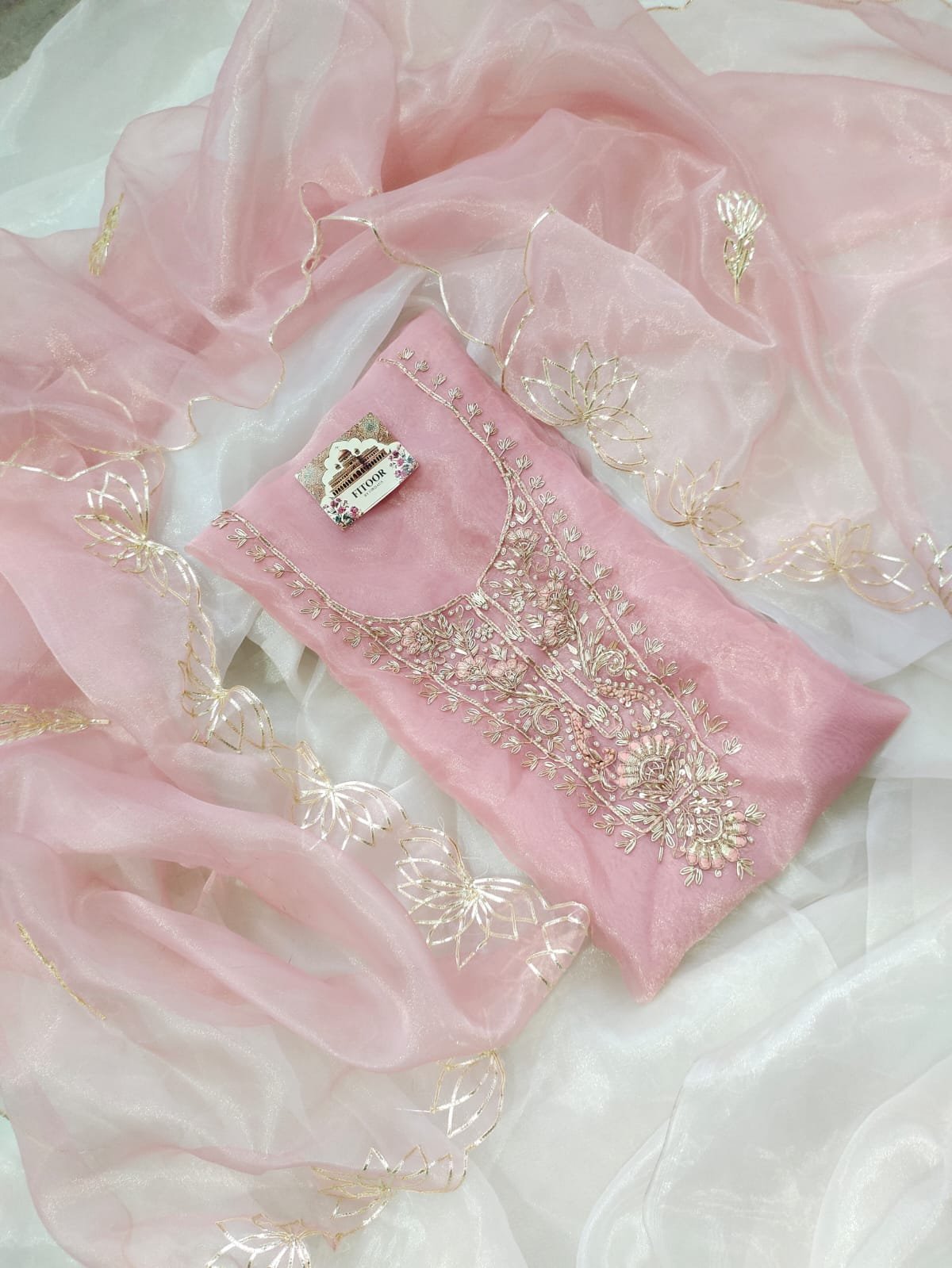 Organza suit set with zardozi work with work dupatta