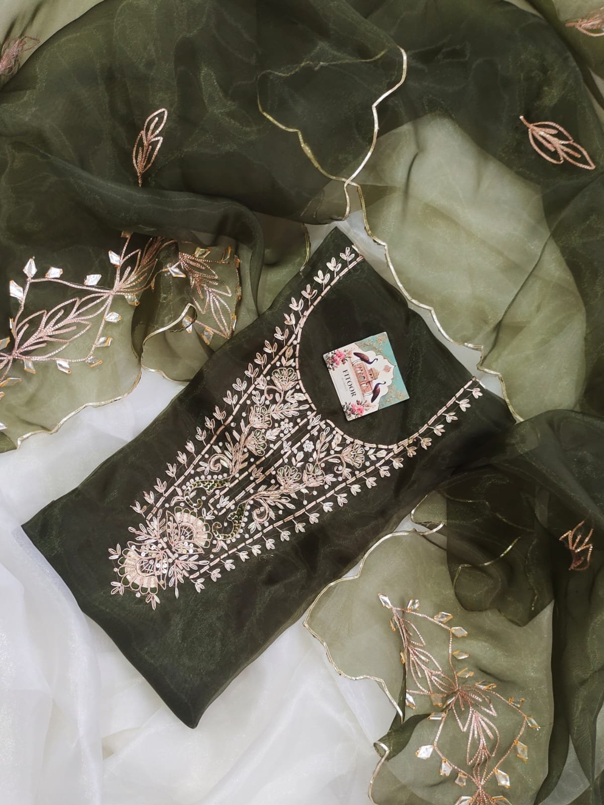 Organza suit set with zardozi work with work dupatta