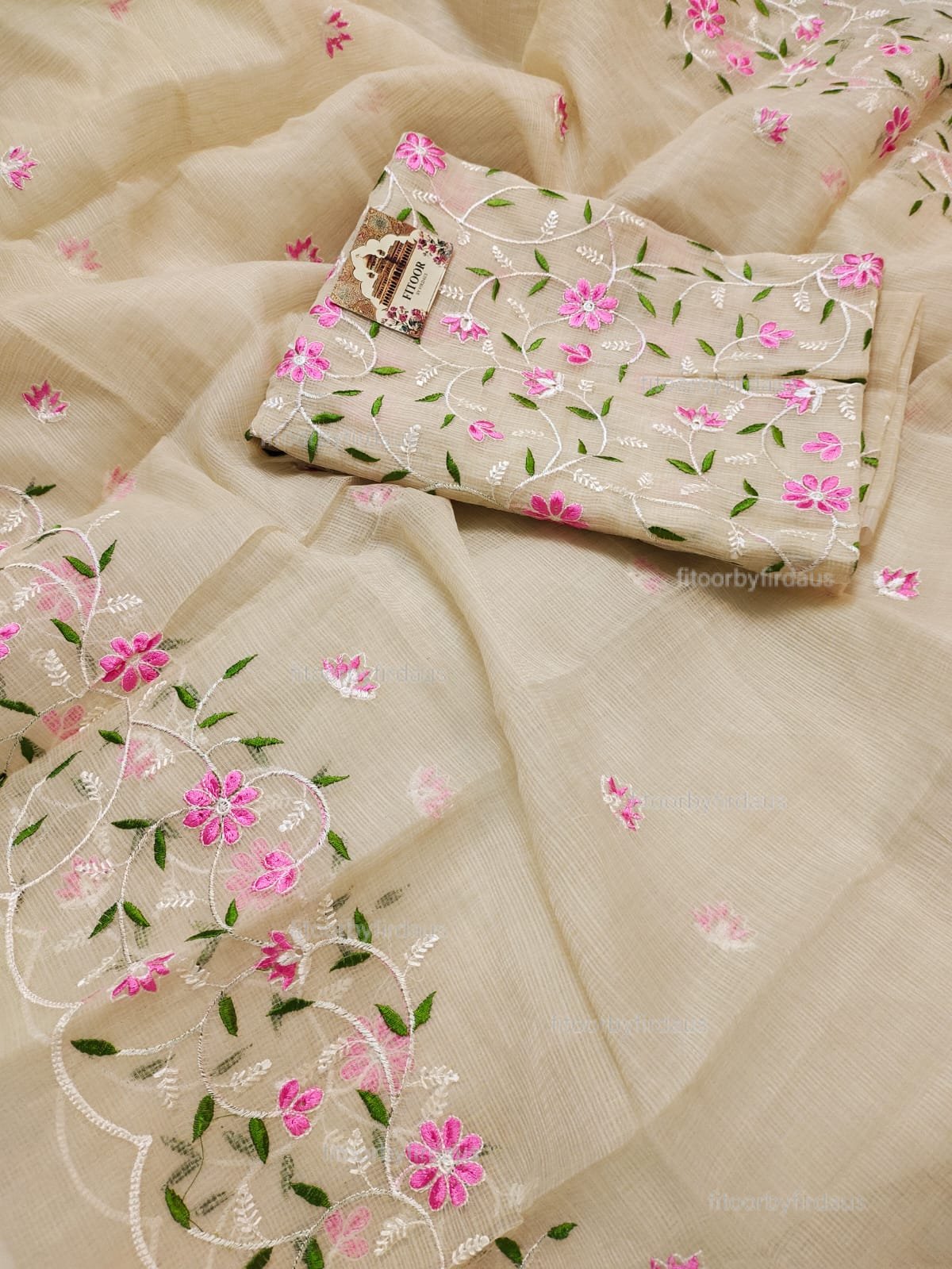 Kota Doria delicate embroidery work suit set - Image 3