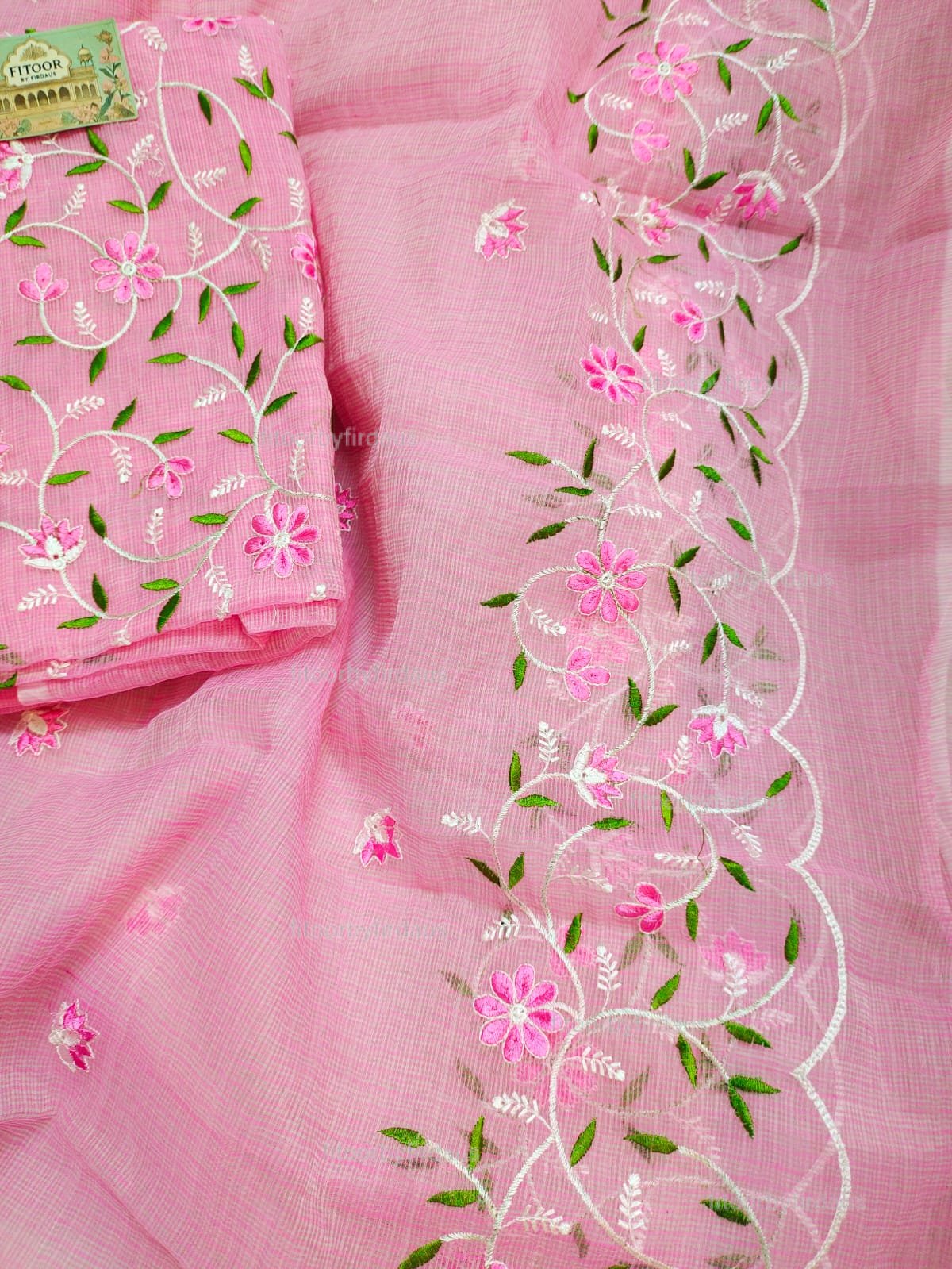 Kota Doria delicate embroidery work suit set - Image 3